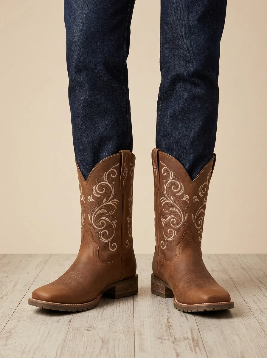 Women's Western Cowgirl Floral Embroidered Western Boots