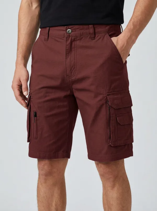 Men's Zip Cargo Pockets Grid Texture Cargo Shorts