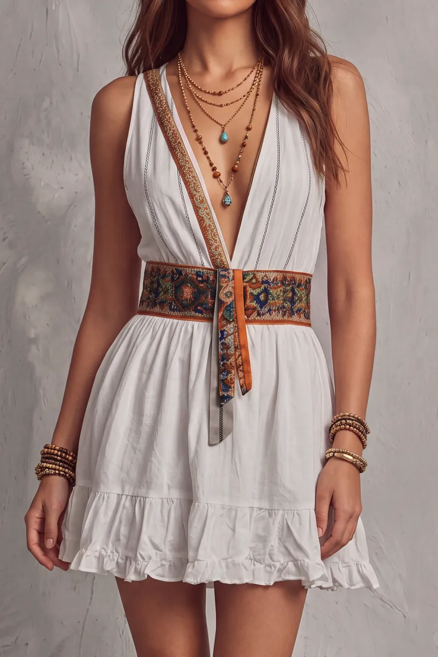 Modern Plunge Neck Floral Mini Dress