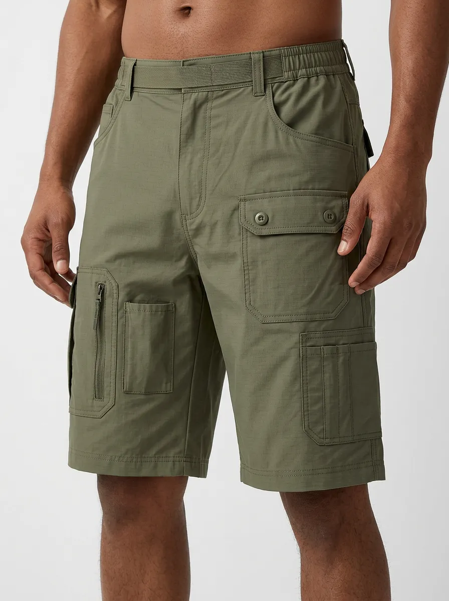 Men's Multi-Pocket Zip-Pocket Zip-Fly Cargo Shorts