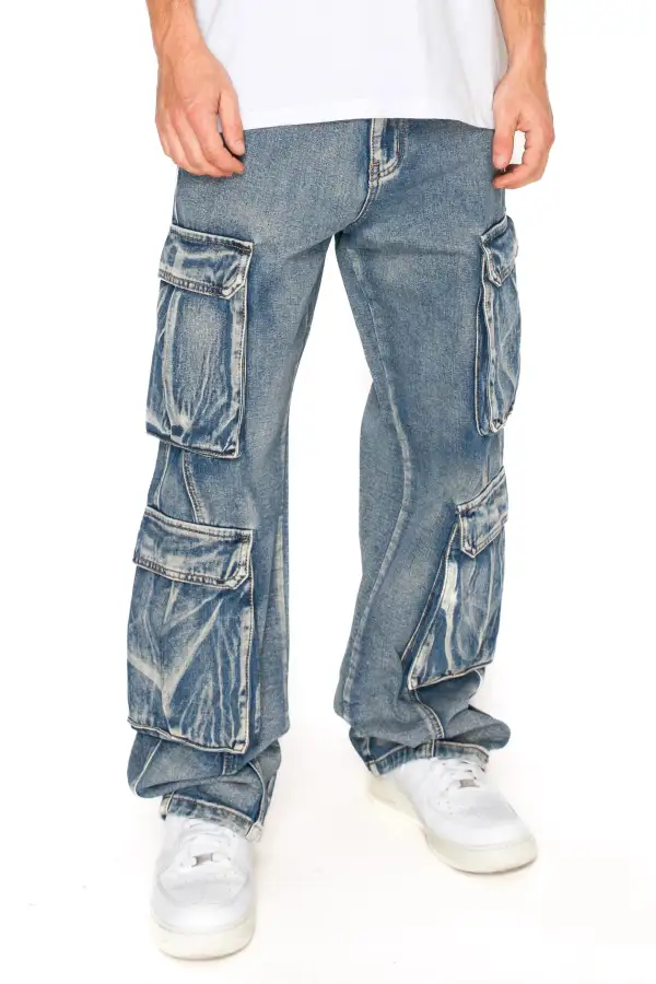 Men's Baggy Double Cargo Denim Jeans