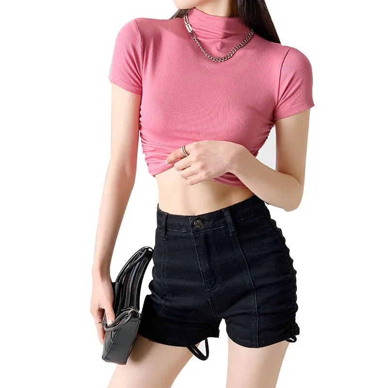 Half Mock Neck Cropped Tee
