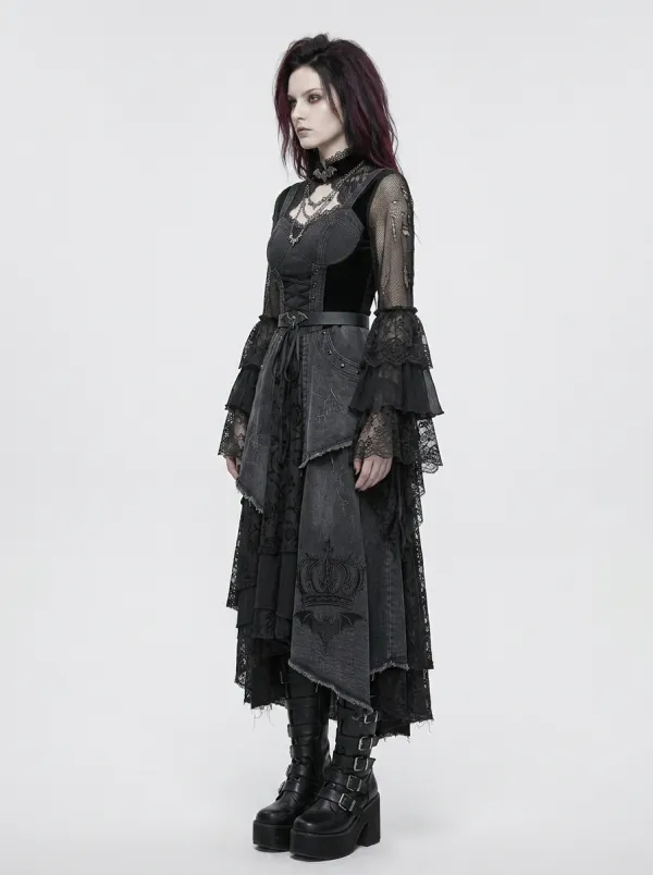 Women's Gothic Bat Crown Lace Printed Top