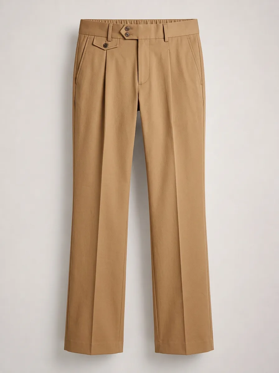 Men's Khaki Pleated Formal Dress Trousers