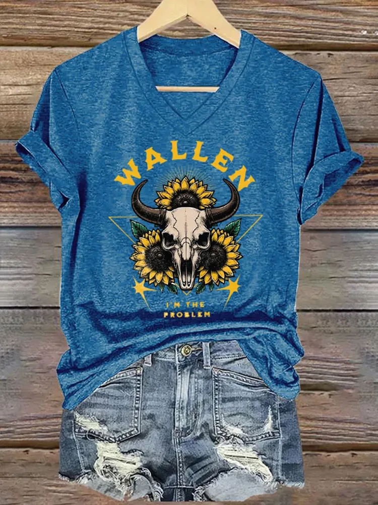 Western Style V-Neck Short-Sleeved T-Shirts
