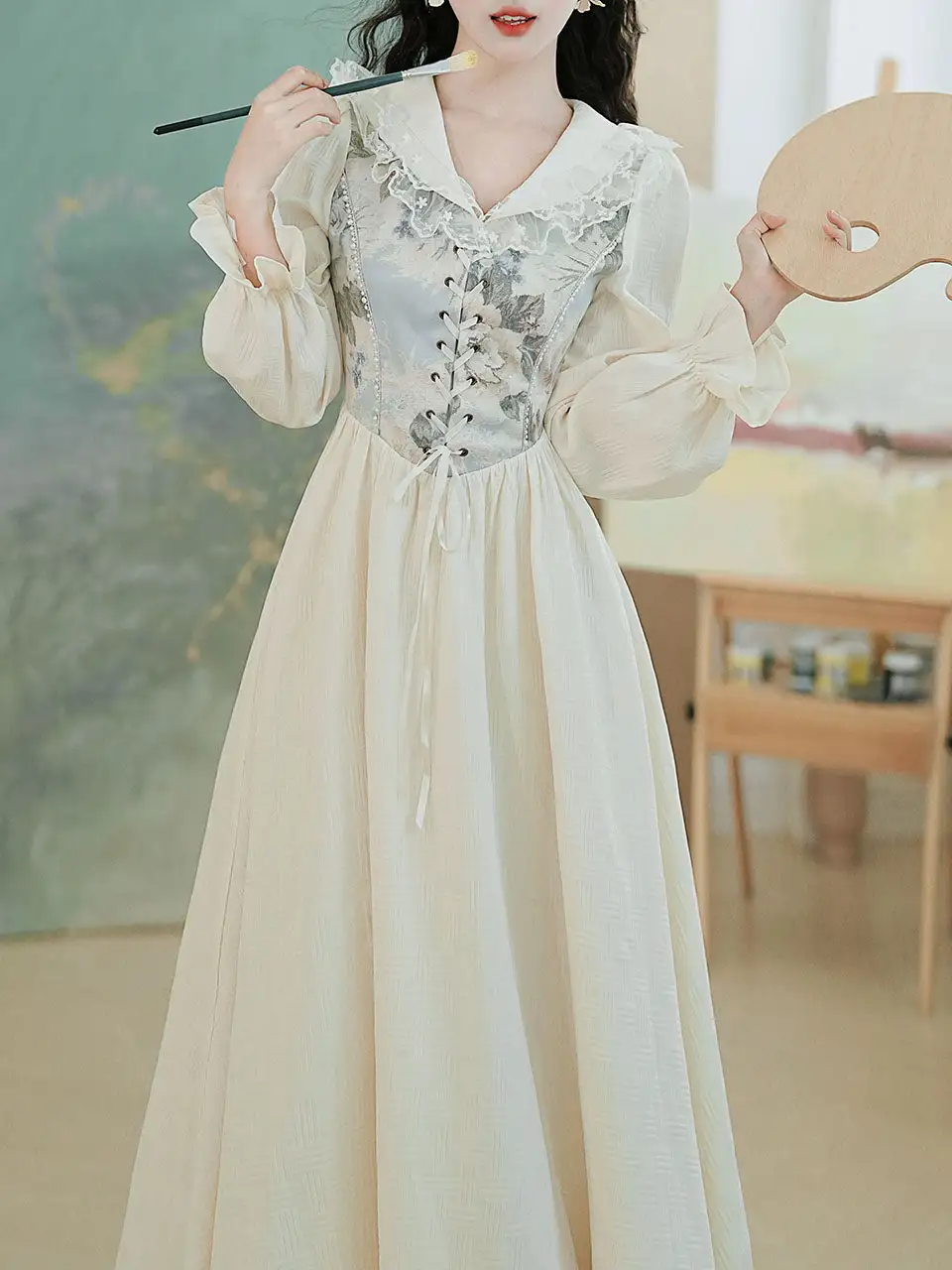 Corset V Neck Maxi Dress