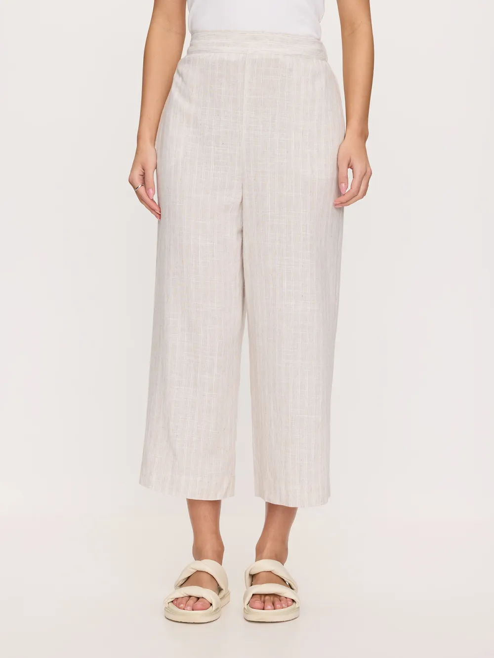 Fine Striped Cropped Wide-Leg Pants
