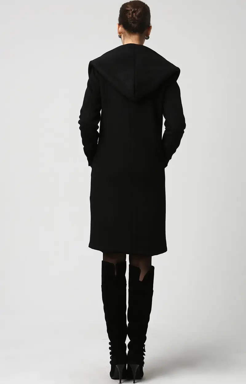 Wool Blend Oversized Hooded Pocketed Button Front Coat