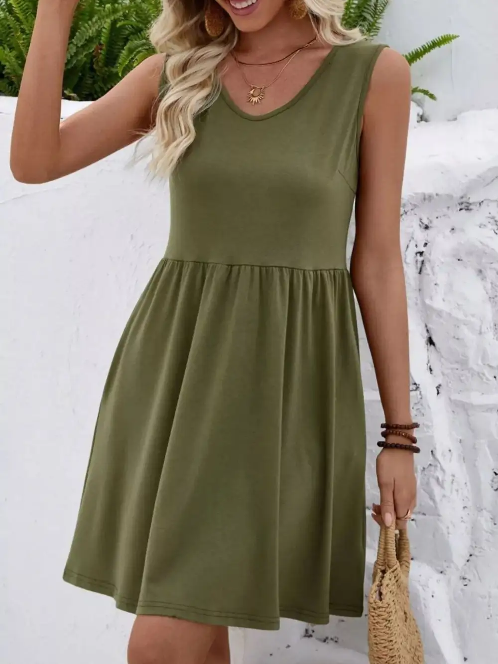V Neck Sleeveless Mini Dress