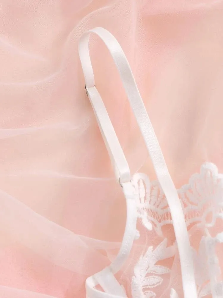 Refined Embroidered Mesh Lingerie Set