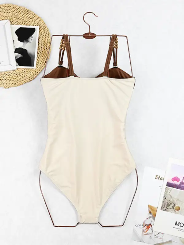 Blocked Pattern Wrap Skirt Swim Dress