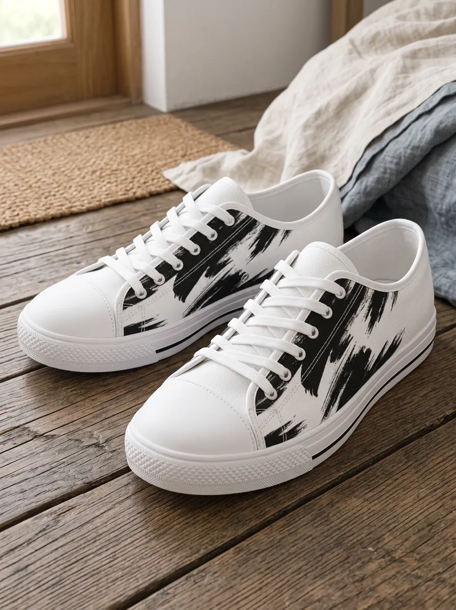 Men's Classic Abstract Ink Brush Stroke Patterned Canvas Shoes