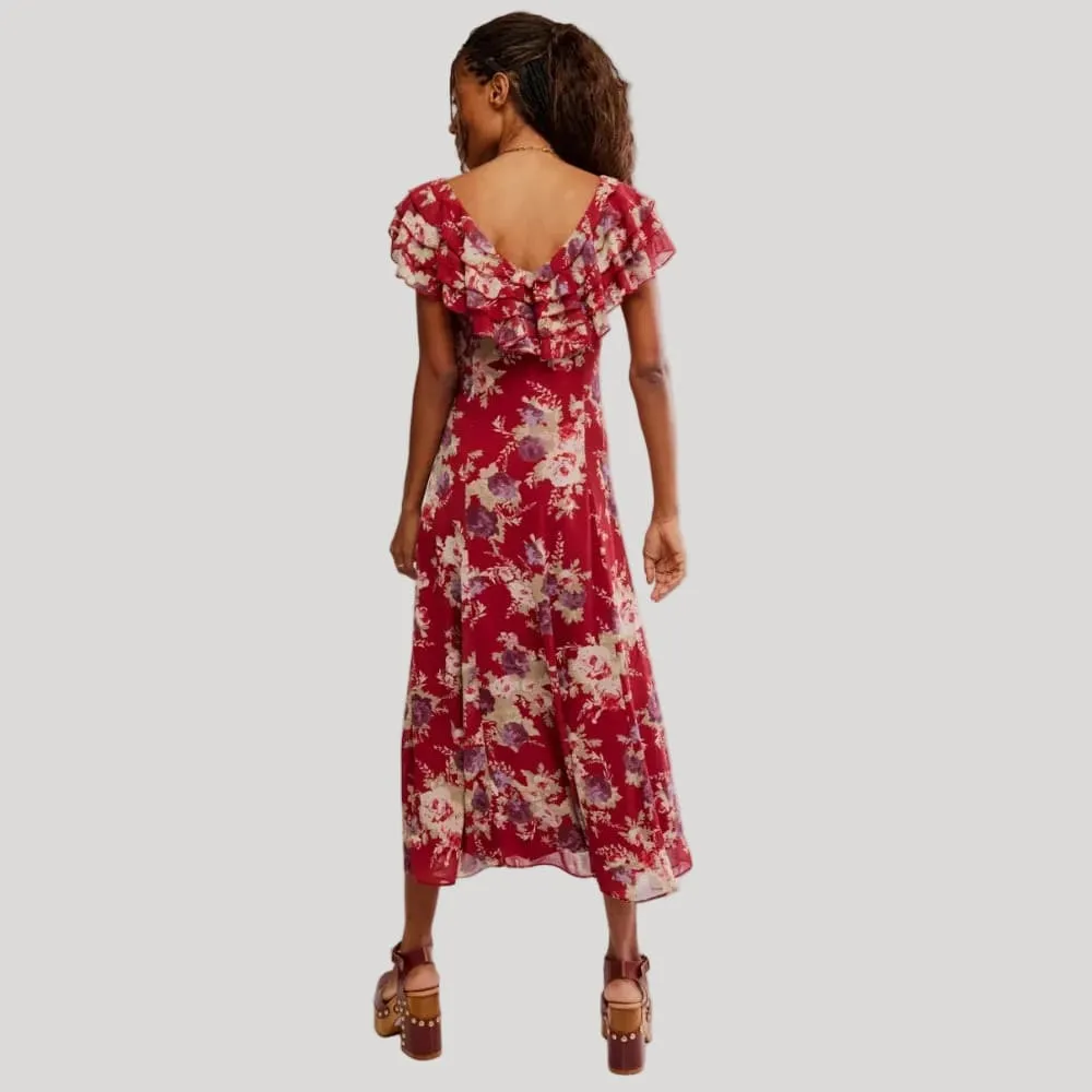 Ruffle Cap-Sleeve Women's Maxi Dress