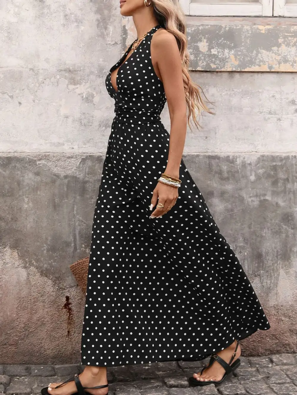 Drape Polka Dot Maxi Dress