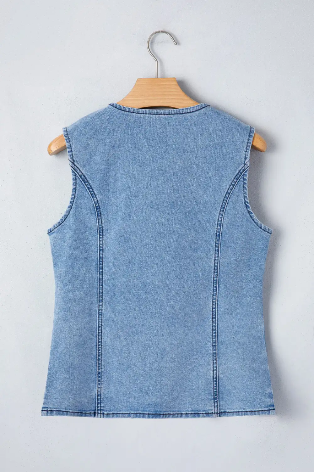 Button Front Slit Denim Vest