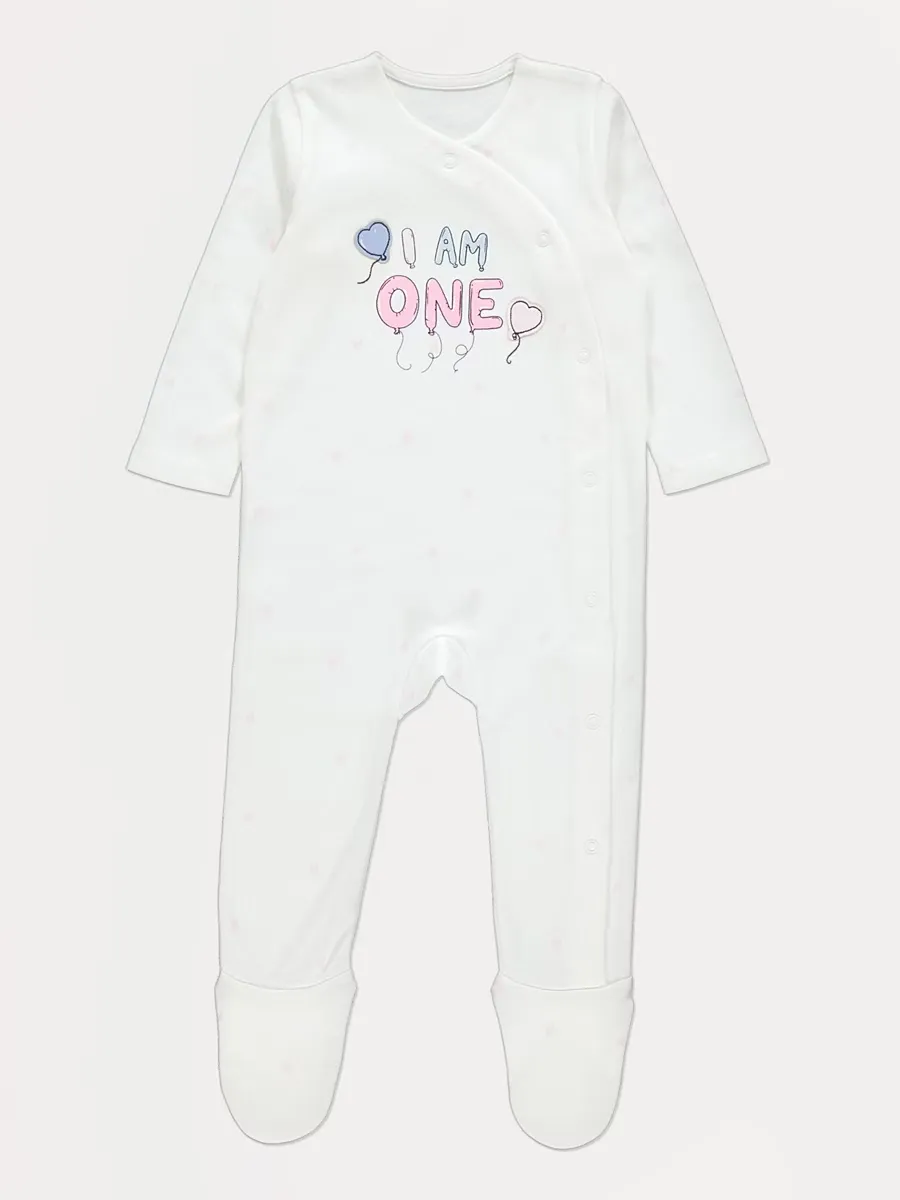 White Heart I Am One Long Sleeve Sleepsuit
