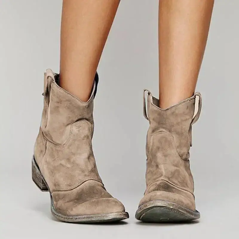 Warm Suede Ankle Boots Comfortable Western Style Boots