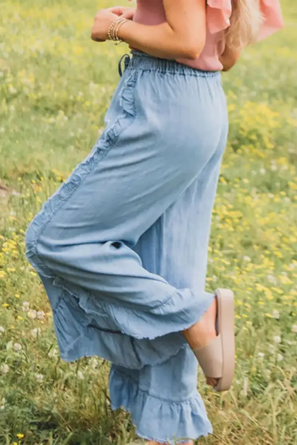 Versatile Wide Leg Raw Hem Denim Jeans