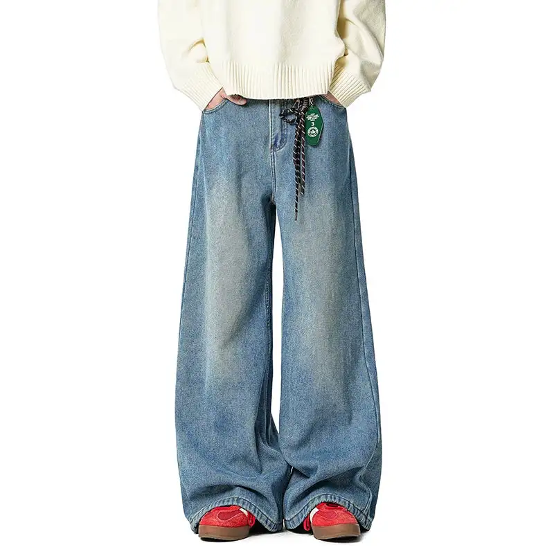 Barrel-Leg Faded Washed Jeans
