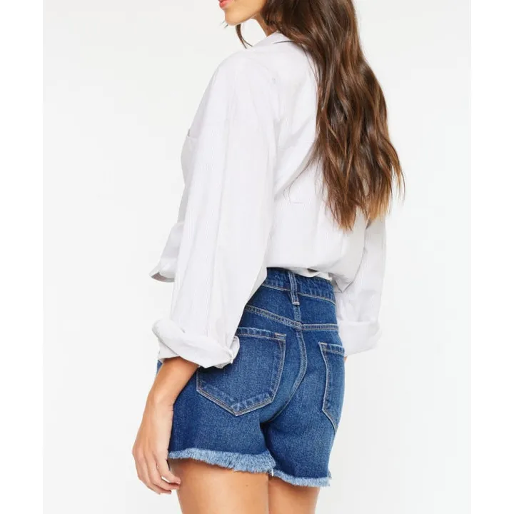 Refined High Rise Frayed Hem Denim Shorts