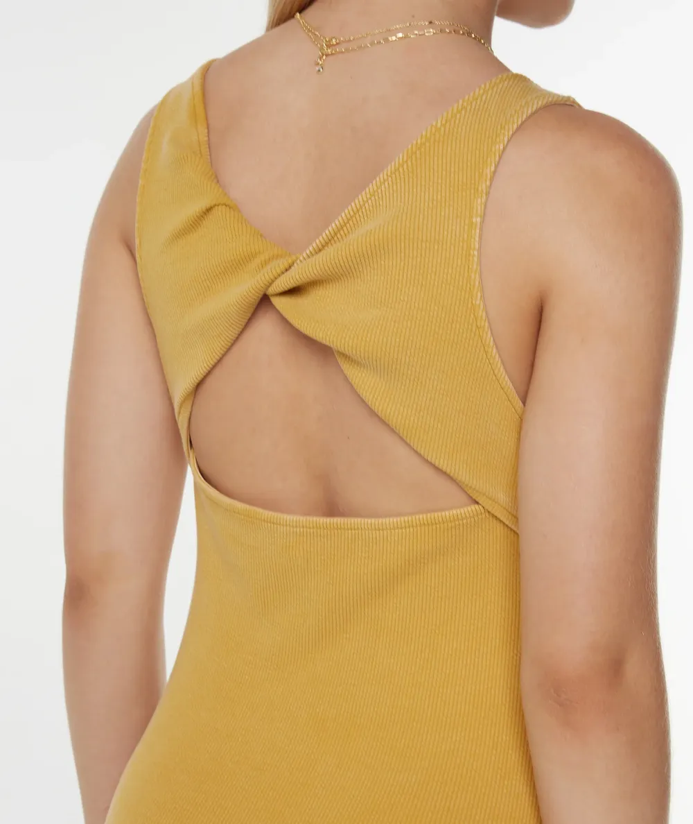 Stretch Cotton Ribbed Figure-Hugging Dress