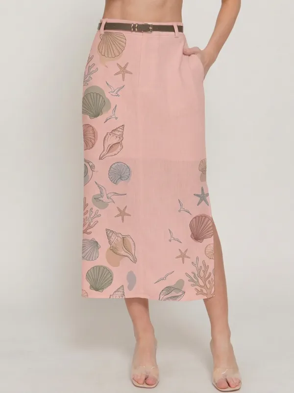 Women's Beach Lover Seashell Starfish Coral Boho Graphic Midi Skirt