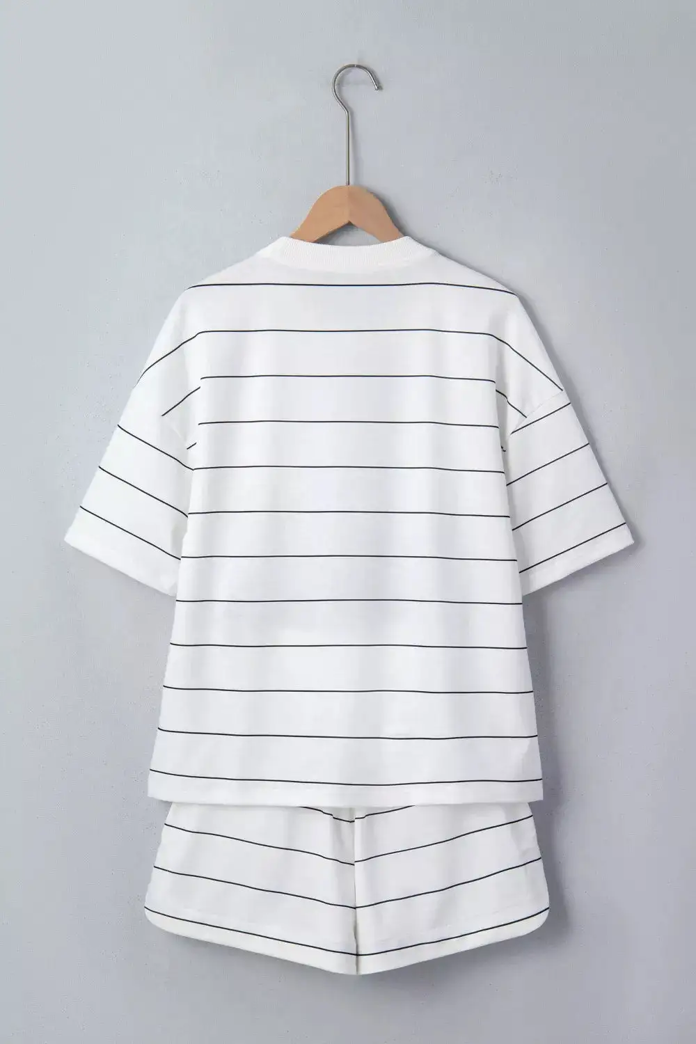 Stripe Half Sleeve Tee and Drawstring Shorts Set