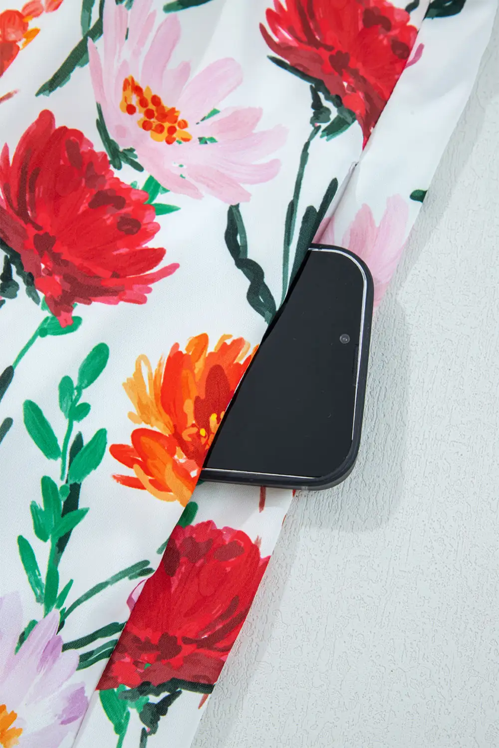 Layered Detail Floral Printed Puff Sleeve Mini Dress