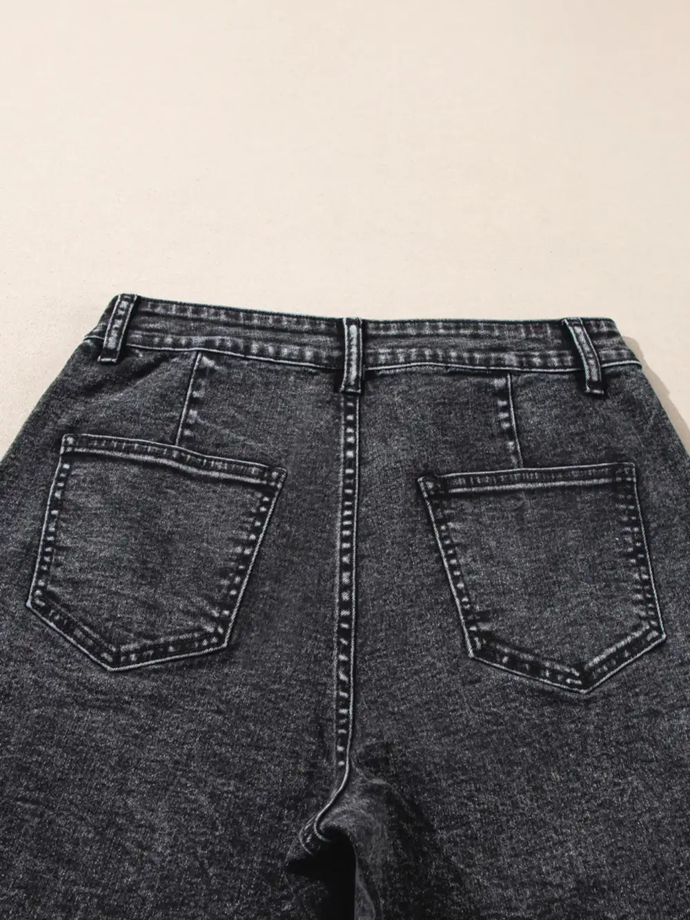 Textured High Waist Wide Leg Washed Denim Jeans