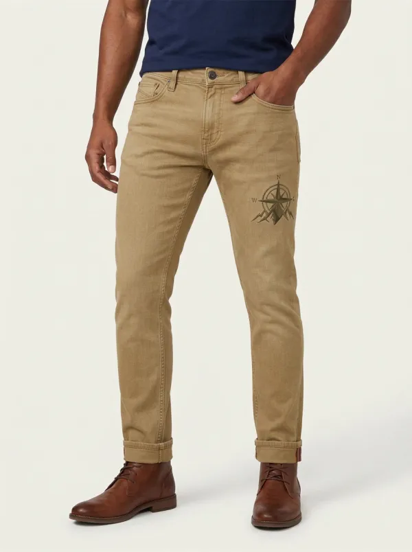 Men's Mid-Blue Adventure Compass Mountain Slim Fit Jeans