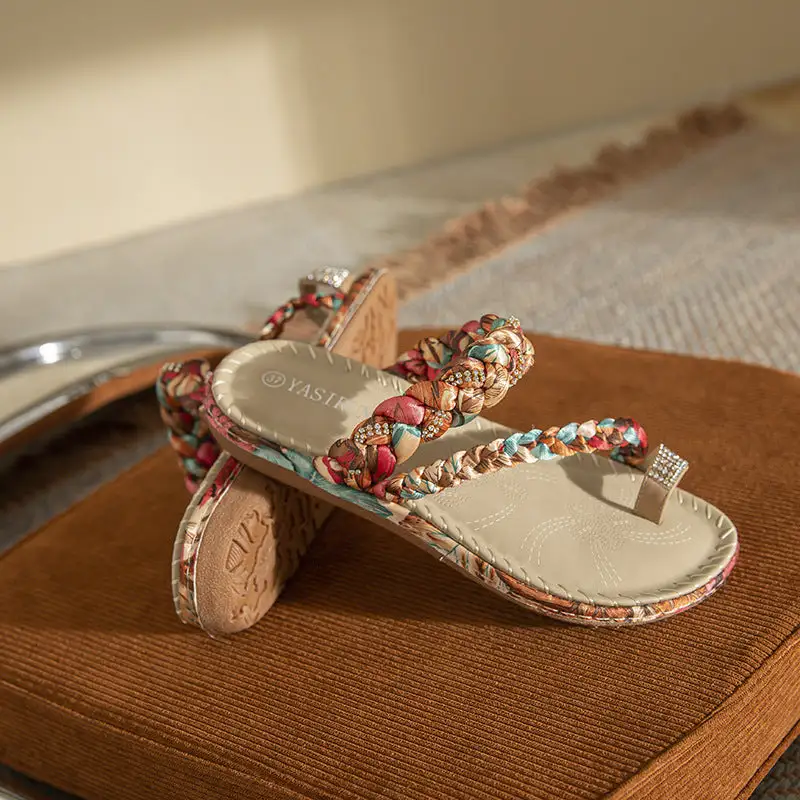 Beaded Strap Flat Sandals