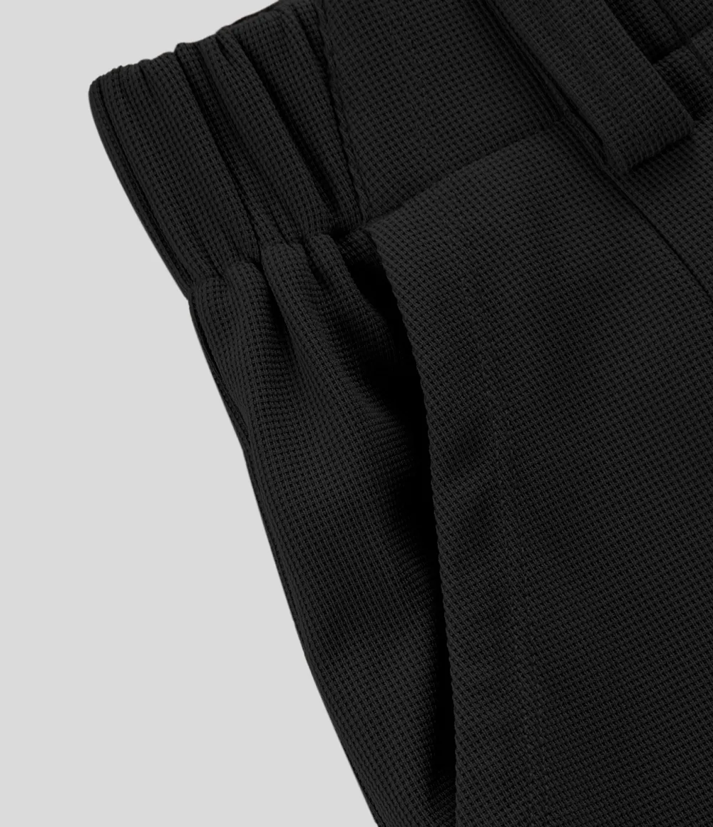 2026🔥  High Waisted Plicated Side Pocket Wide Leg Waffle Work Pants