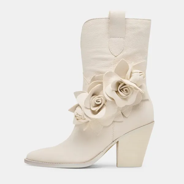 Faux-Leather Pull-On Floral Pointed-Toe Western Boots