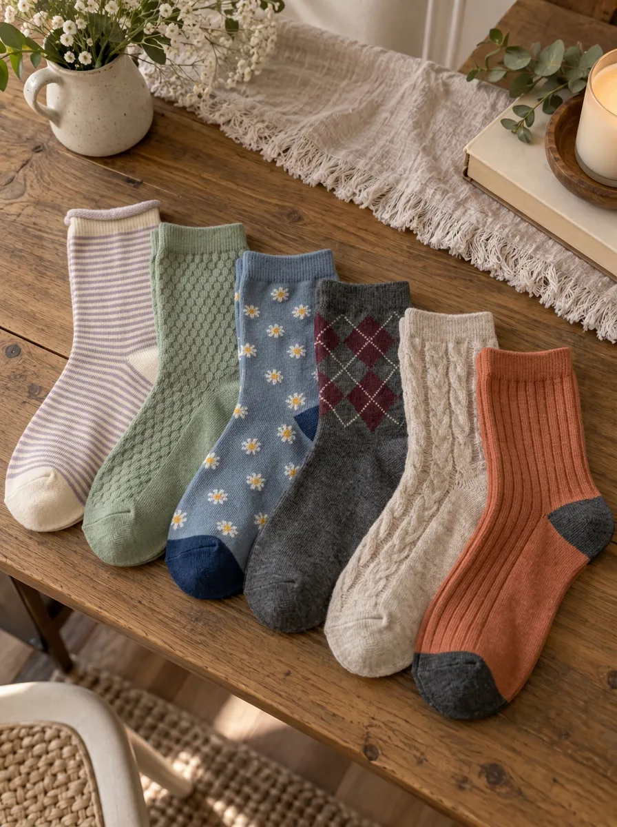Women's Vintage Style Floral Argyle Striped Printed Socks Set