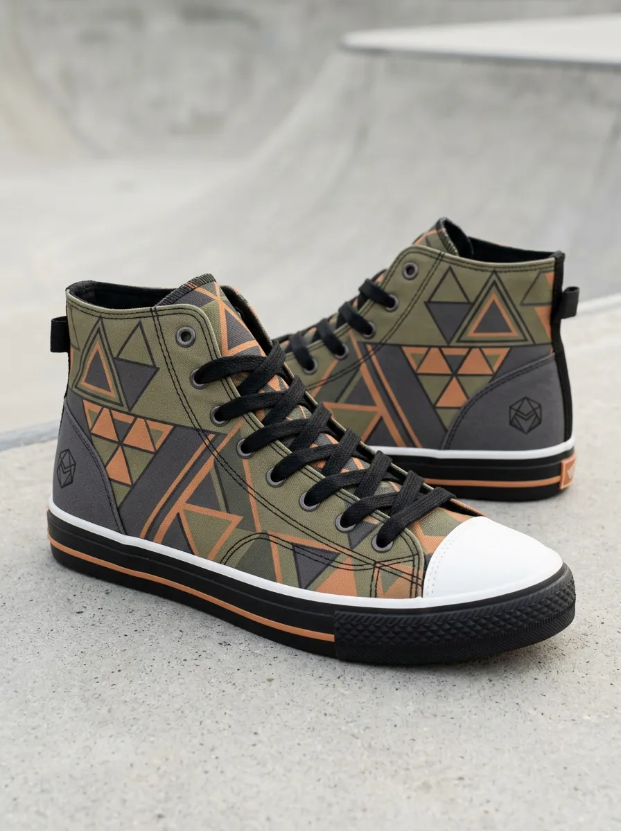 Classic Geometric Triangle Pattern Printed Canvas High Top Shoes