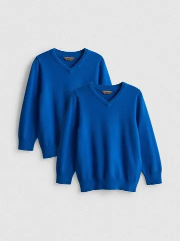 3-7yrs | 2pk Unisex Cotton Rich V-Neck School Jumpers