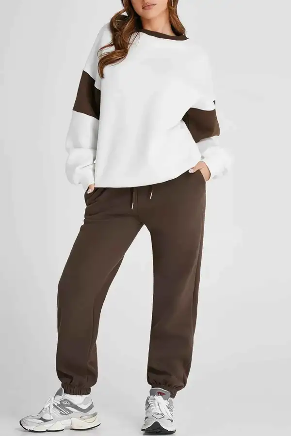 Drop Shoulder Loose Sweatshirt and Joggers Active Set