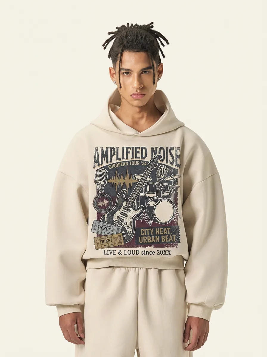 Men's Rock Band Music Lover Guitar Drum Printed Hoodie