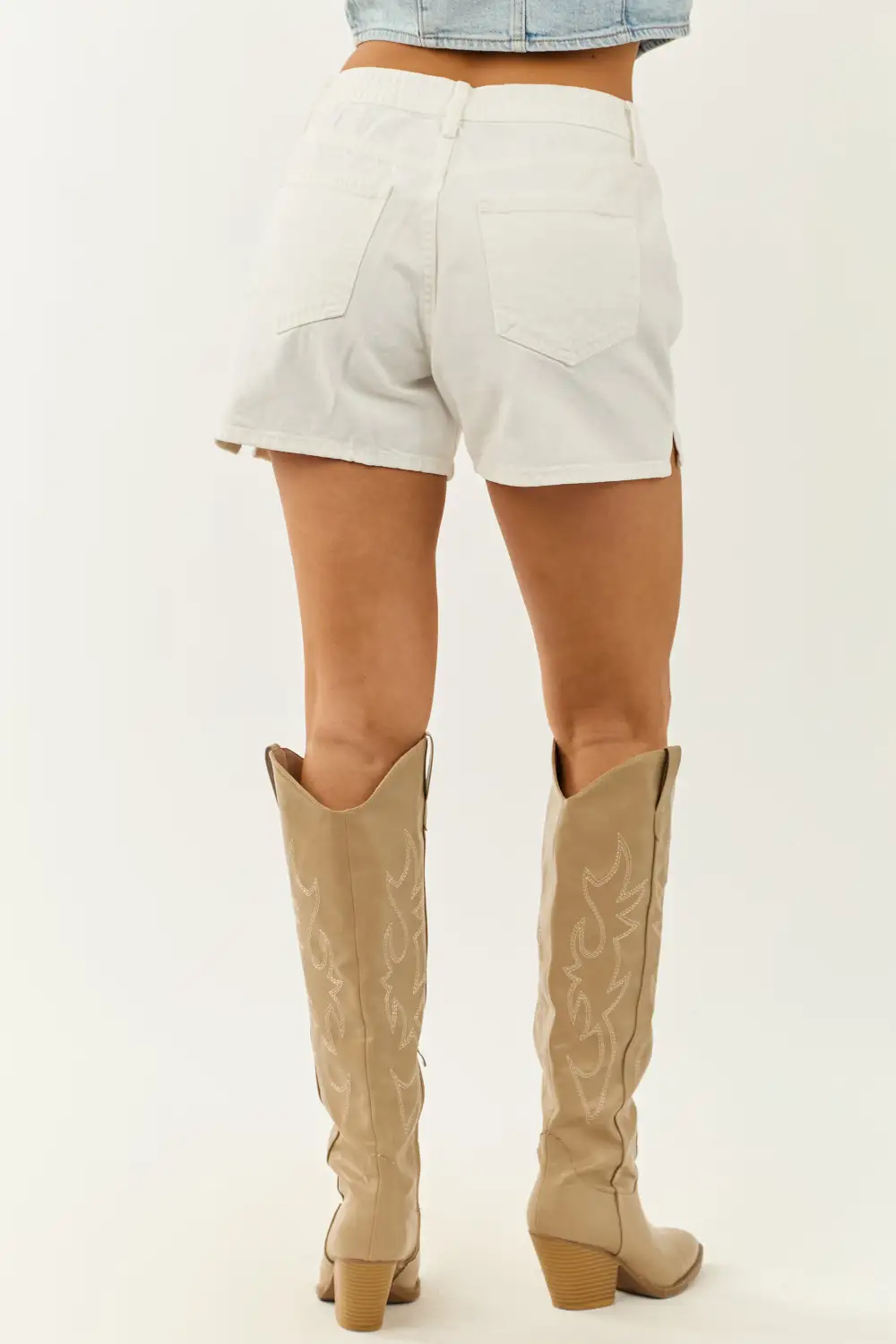 Smocked Waist High Rise Jean Shorts
