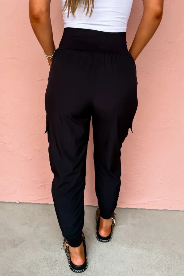 Elastic High Waist Pocketed Cargo Jogger Trousers