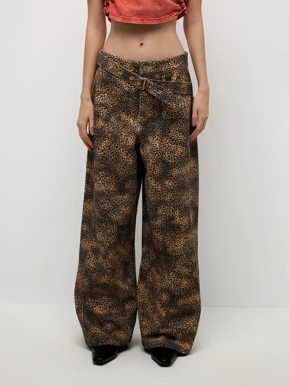 Wide-Leg High-Waist Leopard  Pants
