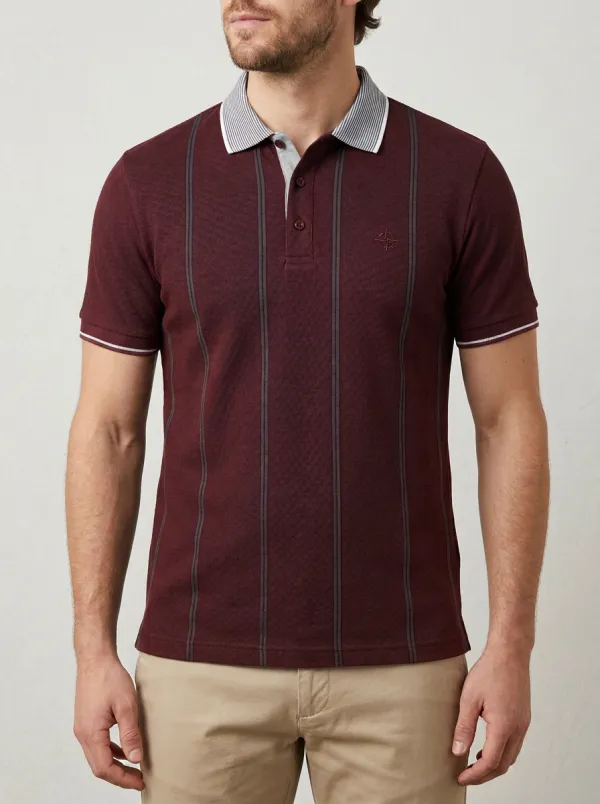 Men's Casual Navy Vertical Striped Pattern Printed Polo Shirt