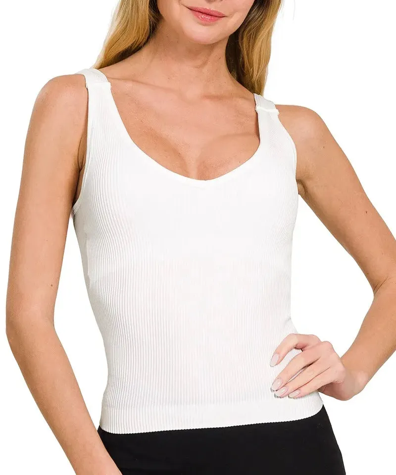 Polished V-Neck Ribbed Tank Top