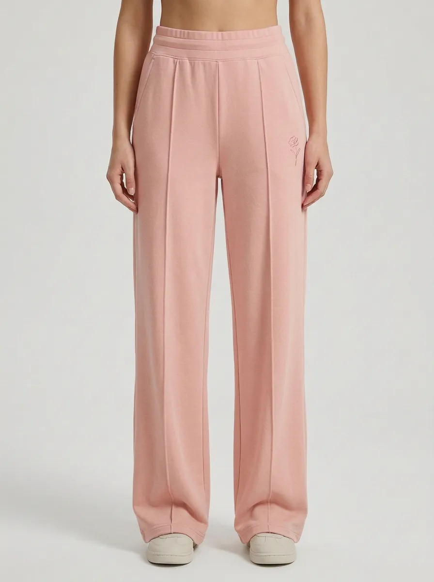 Women's Minimalist Beige Flower Line Art Printed Sweatpants