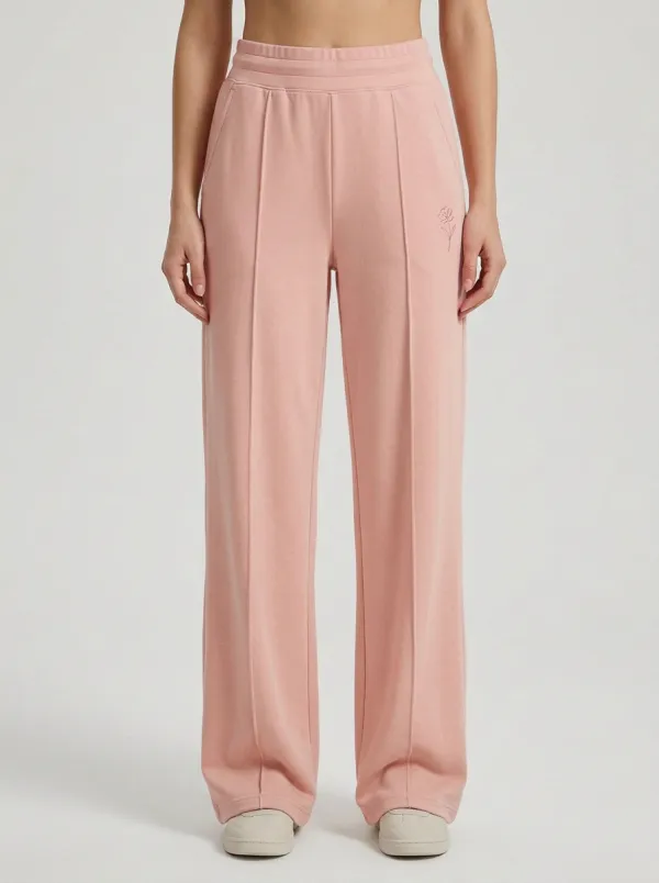 Women's Minimalist Beige Flower Line Art Printed Sweatpants