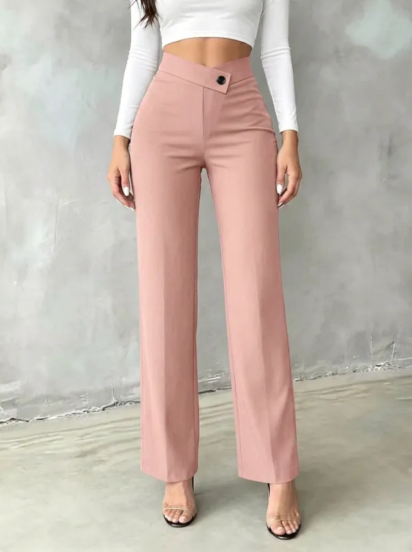 Women's Classic Everyday Asymmetric Waist Mid Rise Straight Leg Pants