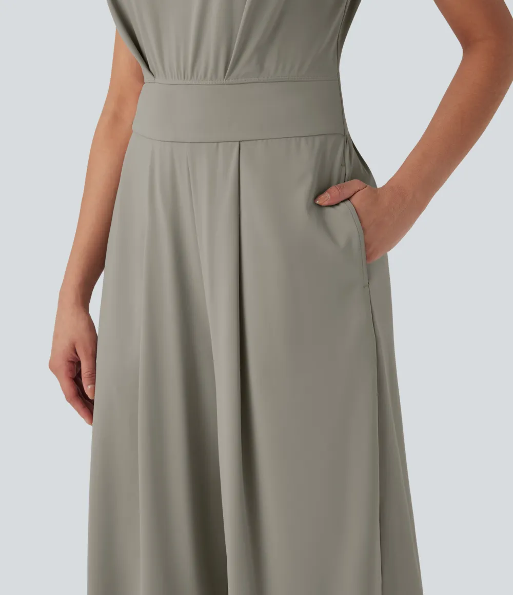 SoftlyZero QuickDry Round Neck Sleeveless Keyhole Pocket Yoga Jumpsuit-Easy Peezy Edition