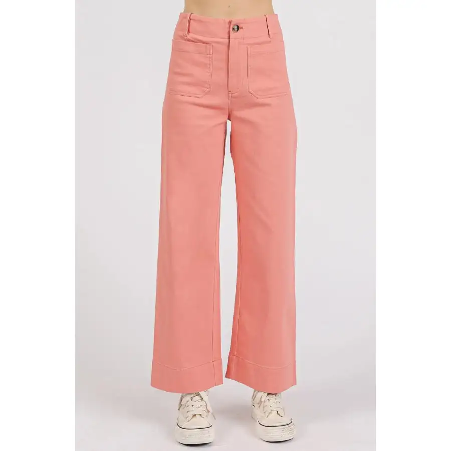 Classic Twill Patch Pocket High Rise Wide Leg Pants
