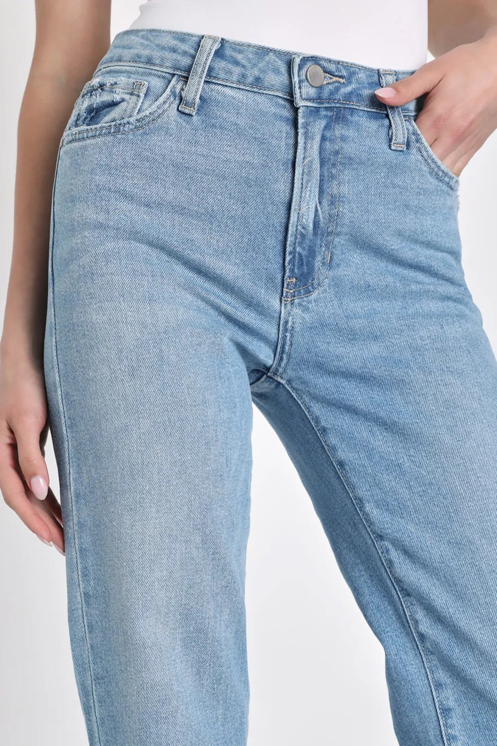 Casual Style High-Waisted Straight-Leg Jeans