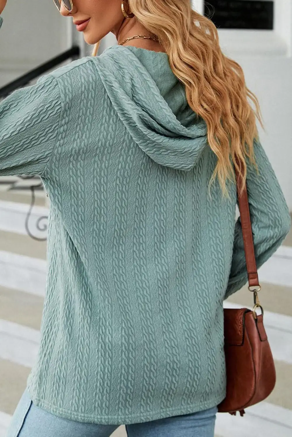 Women's Textured Long Sleeve Button Detail Top